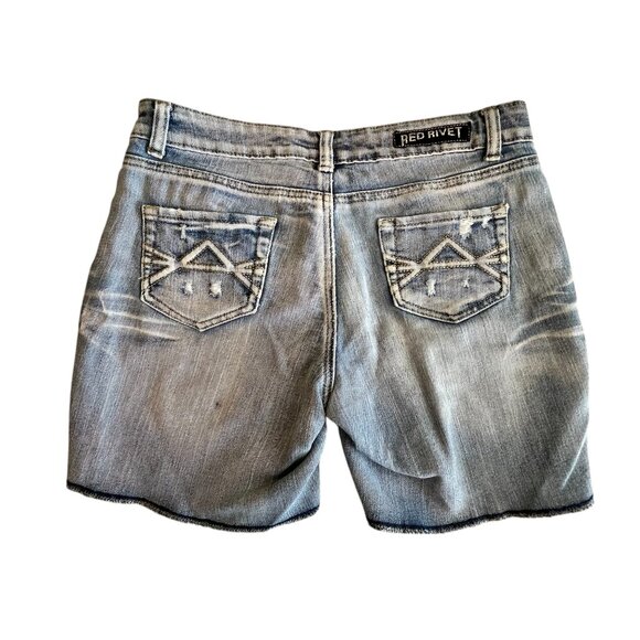 Red Vivet Junior Jean Shorts Low Rise Distressed (Sz5 W30) - Picture 9 of 13